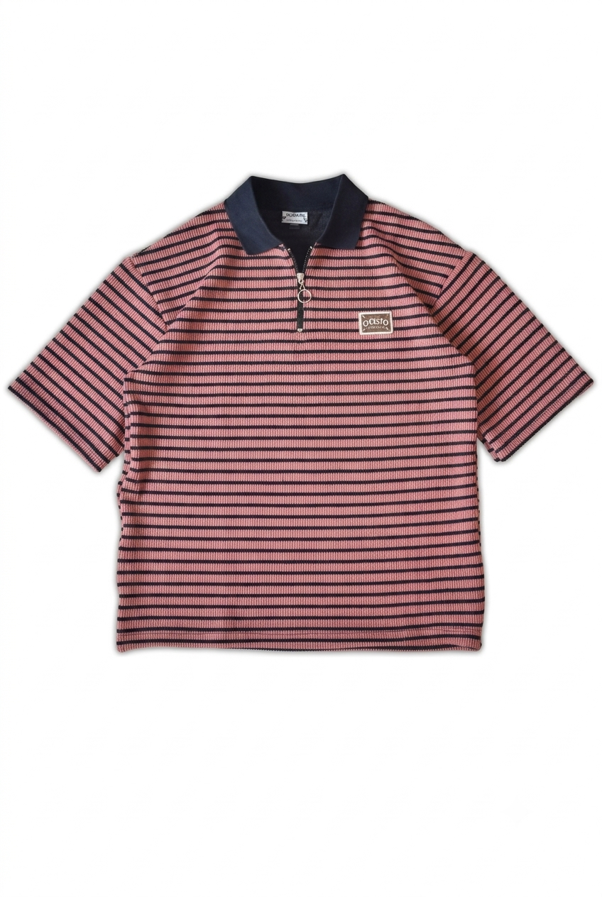 Striped Half-Zip Polo â€” Pink