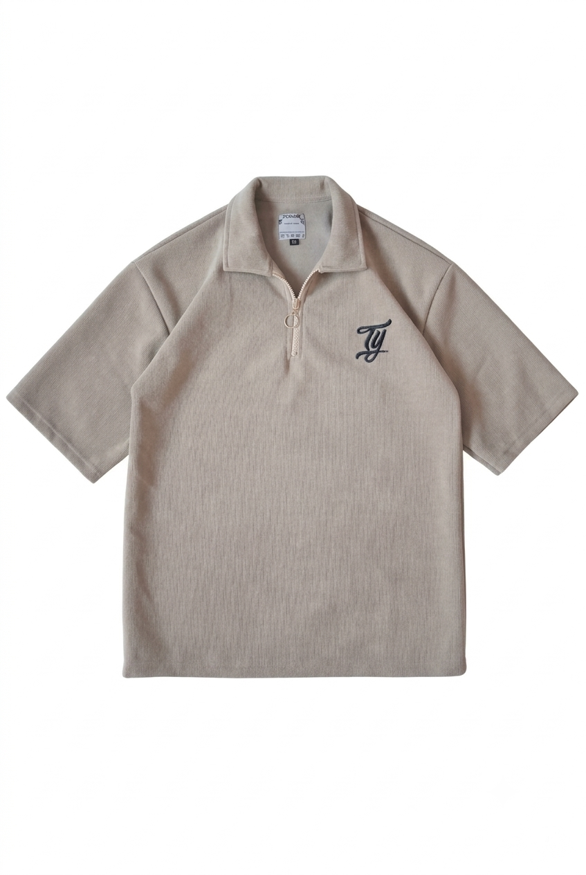 Ty Embroidered Half-Zip â€” Grey
